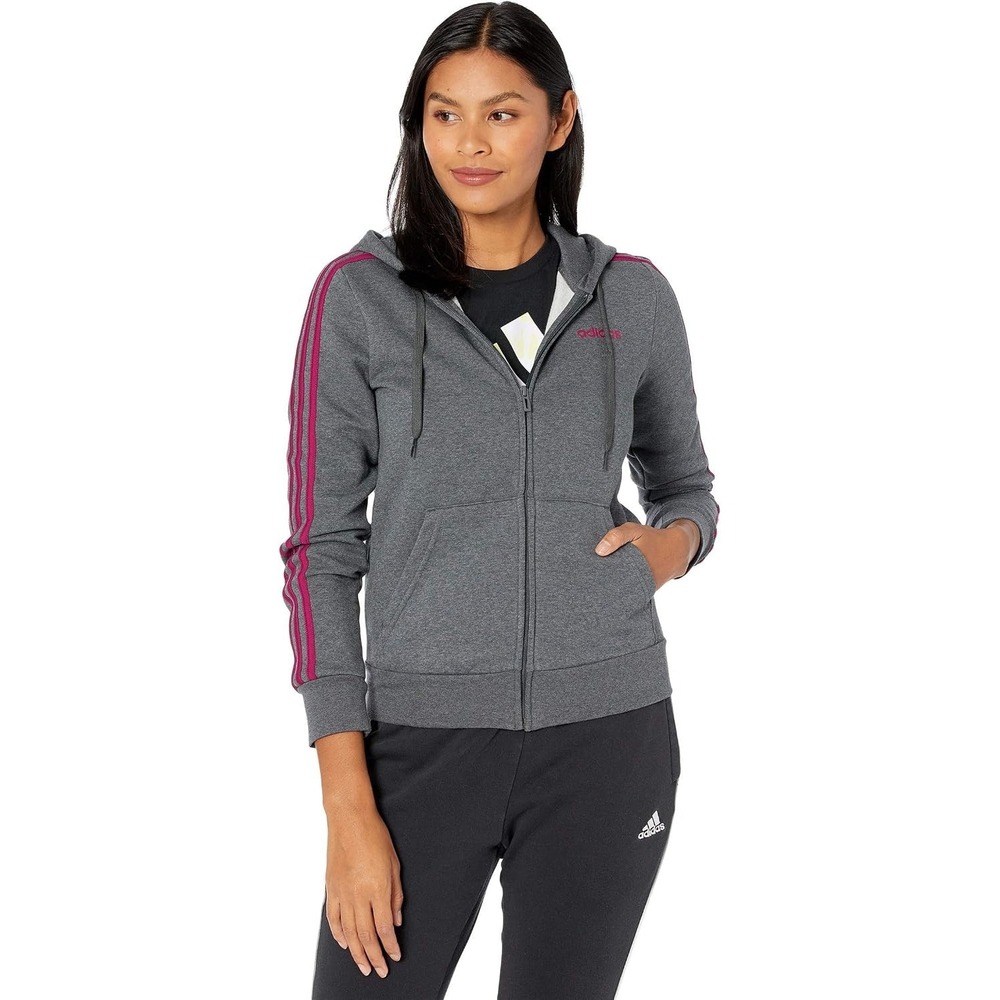 Adidas Women's Essentials 3-Stripes Full Zip Hoodie Small Gray Sweatshirt